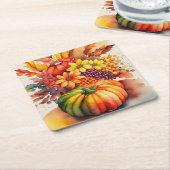 パンプキ鮮やかンブーケ金ゴールド秋の収穫 スクエアペーパーコースター (アングル)