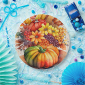 パンプキ鮮やかンブーケ金ゴールド秋の収穫 ペーパープレート (パーティー)