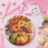 パンプキ鮮やかンブーケ金ゴールド秋の収穫 ペーパープレート (パーティー)