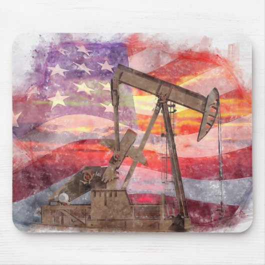 パンプジャックシルエットパステルスケッチアメリカンフラグ マウスパッド (正面)
