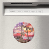 パンプジャックシルエットパステルスケッチアメリカンフラグ マグネット (インサイチュ (食洗機))