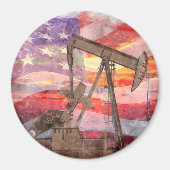 パンプジャックシルエットパステルスケッチアメリカンフラグ マグネット (正面)