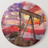 パンプジャックシルエットパステルスケッチアメリカンフラグ 缶バッジ (正面)