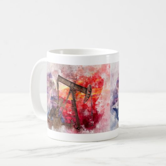 パンプジャックテキサンのアイコン水色とテキサス州国旗 コーヒーマグカップ (正面左)