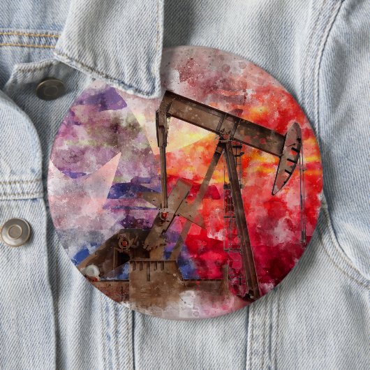 パンプジャックテキサンのアイコン水色とテキサス州国旗 缶バッジ (インサイチュ)