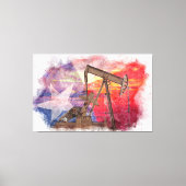 パンプジャックテキサンアイコンパステルスケッチとテキサス州国旗 キャンバスプリント (正面)