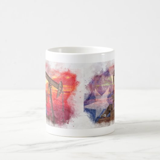 パンプジャックテキサンアイコンパステルスケッチとテキサス州国旗 コーヒーマグカップ (中央)