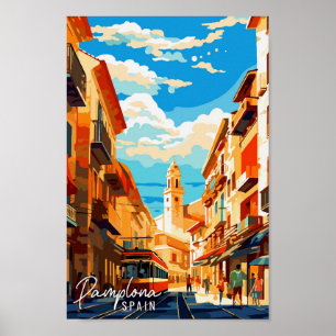 パンプローナスペインヴィンテージ旅行イラストレーション ポスター