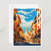 パンプローナスペインヴィンテージ旅行イラストレーション ポストカード (正面/裏面)