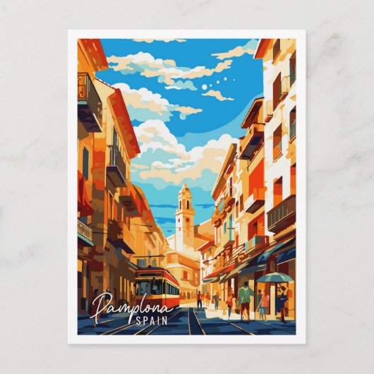 パンプローナスペインヴィンテージ旅行イラストレーション ポストカード (正面)