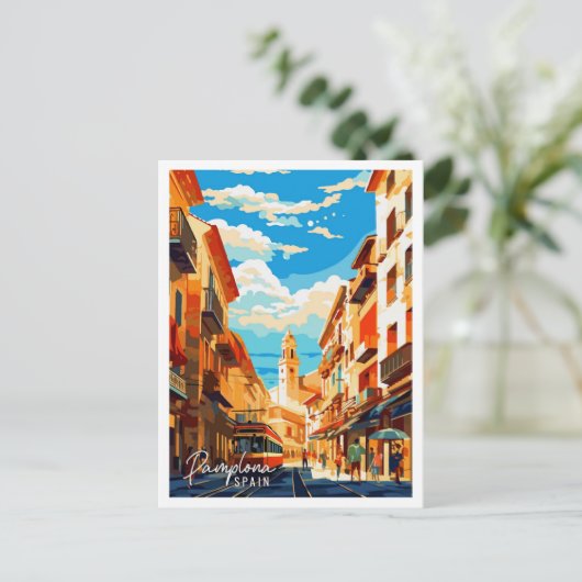 パンプローナスペインヴィンテージ旅行イラストレーション ポストカード (スタンド正面)