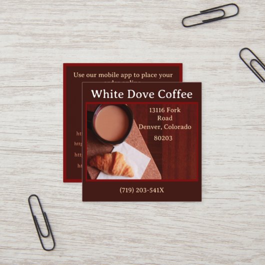 パンベーカリーカフェショップバリスタコーヒー スクエア名刺 (正面/裏面インサイチュ)