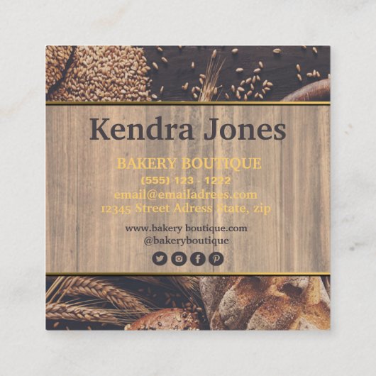 パンベーカリーブティックスクエアビジネスカード。 スクエア名刺 (裏面)