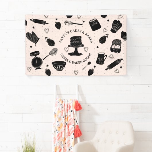パンベーキング器ピンクブラックビジネス 横断幕 (インサイチュ)