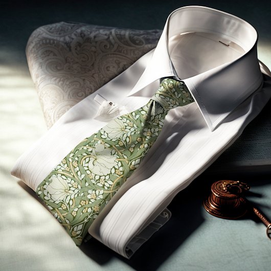 パンペネルウィリアムモリスグリーンヴィンテージパターン ネクタイ