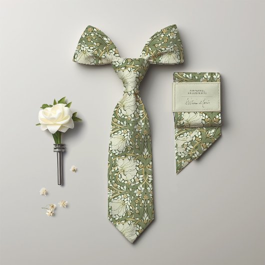 パンペネルウィリアムモリスグリーンヴィンテージパターン ネクタイ