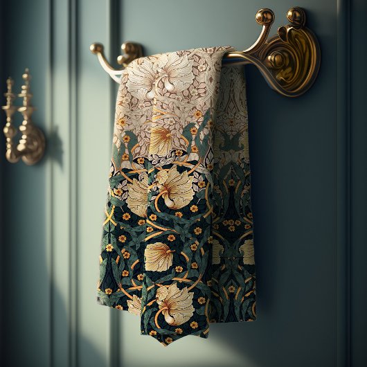 パンペネルティール（緑がかった色）&金ゴールドウィリアムモリス バスタオルセット