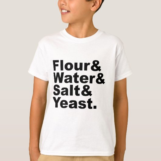 パン作りの四種基本材料｜小麦粉・水・塩・イースト Tシャツ (正面)