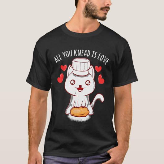 パン作りネコの生地捏ね キッチン Tシャツ (正面)