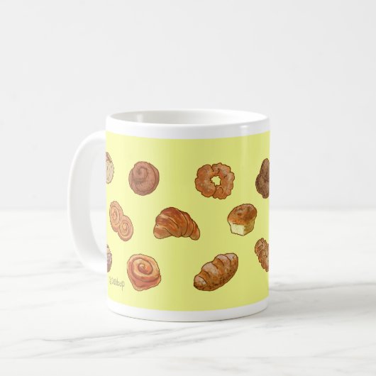 パン及びペストリーパターンマグ-黄色 コーヒーマグカップ (正面左)