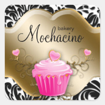 パン屋さんのピンクとゴールドのカップケーキラベル