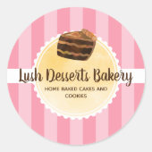 パン屋さんのピンクと黄色のケーキ包装 ラウンドシール (正面)
