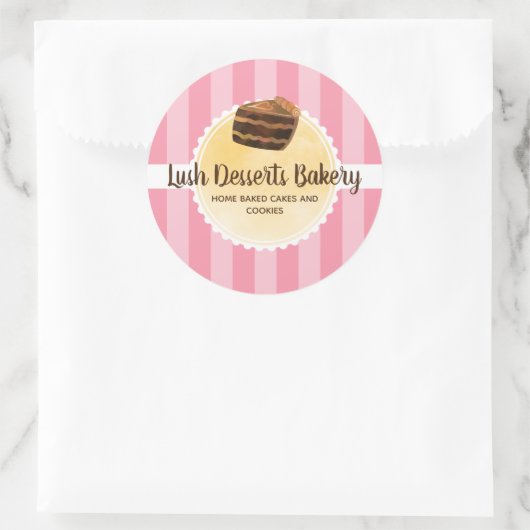 パン屋さんのピンクと黄色のケーキ包装 ラウンドシール (バッグ)