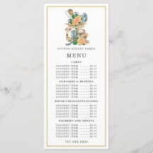 パン屋さんの水彩画風メニューカード 調理器具付き