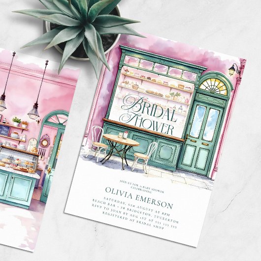 パン屋さんの水彩画 ブライダルシャワー 招待状