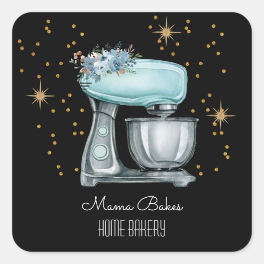 パン屋さん 水彩画 パティシエ 黒 スクエアシール (正面)