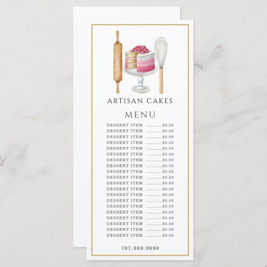 パン屋さん 水彩画 風の焼き菓子 メニューカード メニュー (正面/裏面)