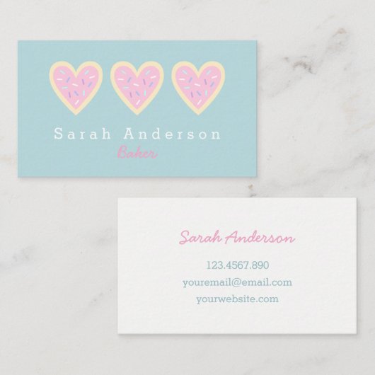 パン屋のためのハートの砂糖クッキーの名刺 名刺 (正面/裏面)