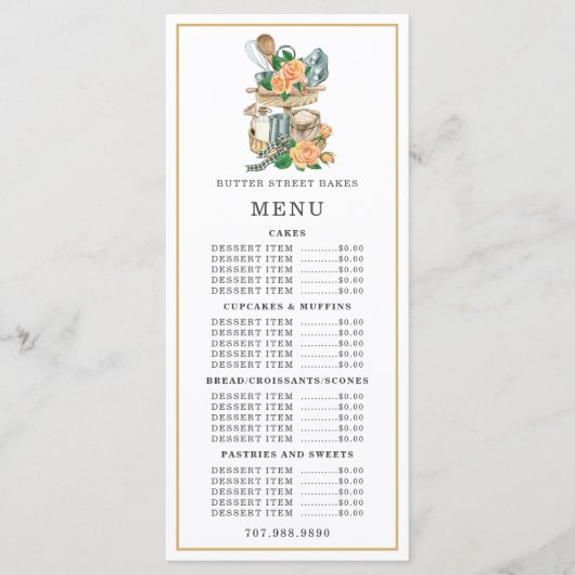 パン屋のケーキデザイナー 水彩画 調理器具 メニュー (正面)