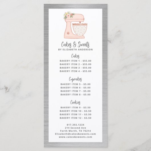 パン屋のケーキデザートメニュー メニュー (正面)