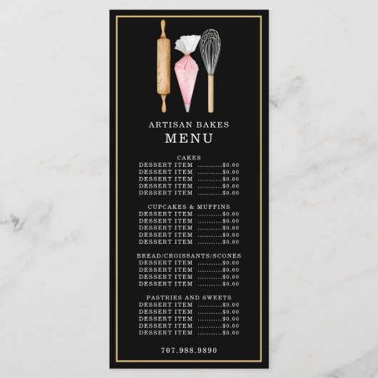 パン屋のケーキ職人 調理器具 黒 メニュー (正面)