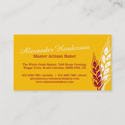 パン屋のパン屋のムギの耳の赤く黄色い名刺 名刺 (裏面)