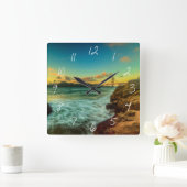 パン屋のビーチの日没 スクエア壁時計 (ホーム)