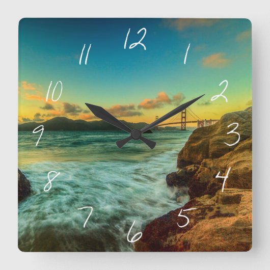 パン屋のビーチの日没 スクエア壁時計 (正面)