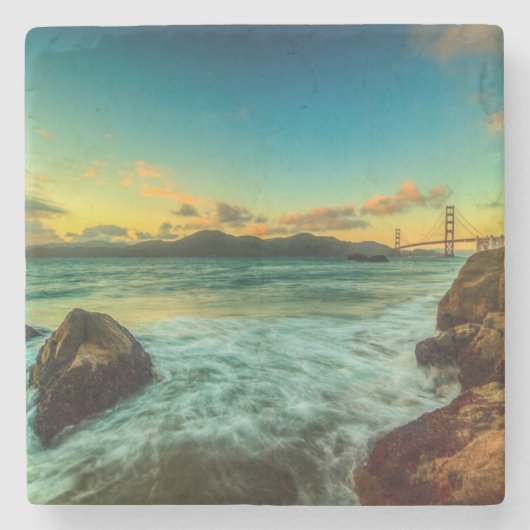 パン屋のビーチの日没 ストーンコースター (正面)