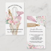 パン屋のピンクの花のボヘミアンスタイルのケーキデザイナー 名刺 (正面/裏面)