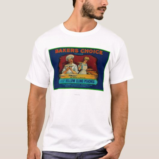 パン屋の上等のモモのラベル Tシャツ (正面)