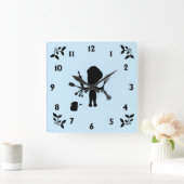 パン屋は彼の道具/ツールの青をジャグル スクエア壁時計 (ホーム)