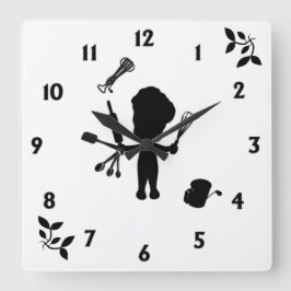 パン屋は彼の道具/道具をジャグル スクエア壁時計