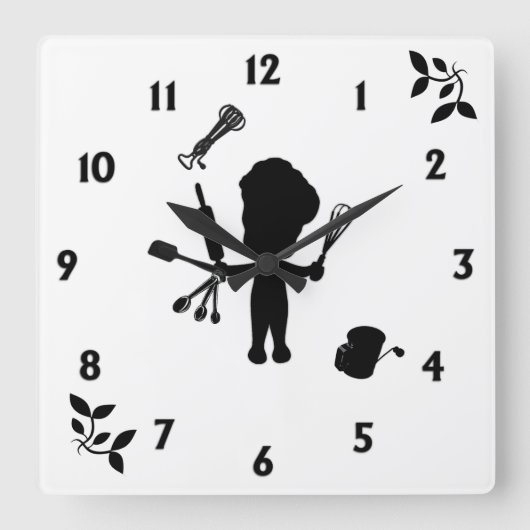 パン屋は彼の道具/道具をジャグル スクエア壁時計 (正面)