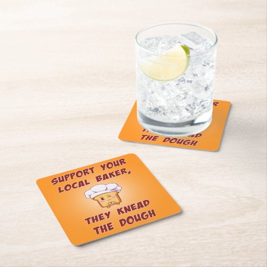 パン屋を手伝って生地をこねる スクエアペーパーコースター (インサイチュ)
