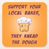 パン屋を手伝って生地をこねる スクエアペーパーコースター (正面)