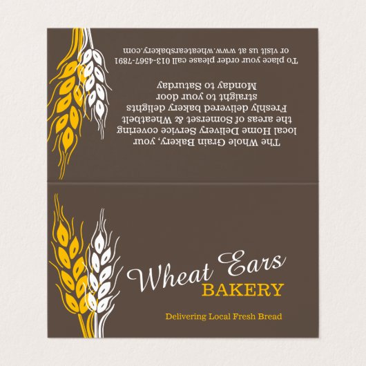 パン屋小麦褐色の黄色のデリバリー·ビジネス·メニュー 名刺 (外部フラット)