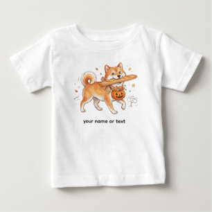 パン泥棒の柴犬 - フランスパンをくわえたかわいい犬 ベビーTシャツ