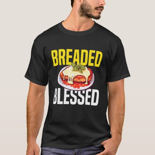 パン粉を付けた幸せなチキンパルミジャーナ風愛好家 Tシャツ (正面)