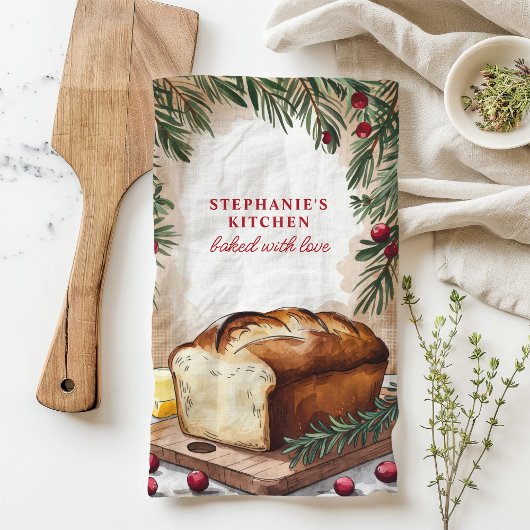 パン素朴ローフのクリパーソナライズされたスマス キッチンタオル